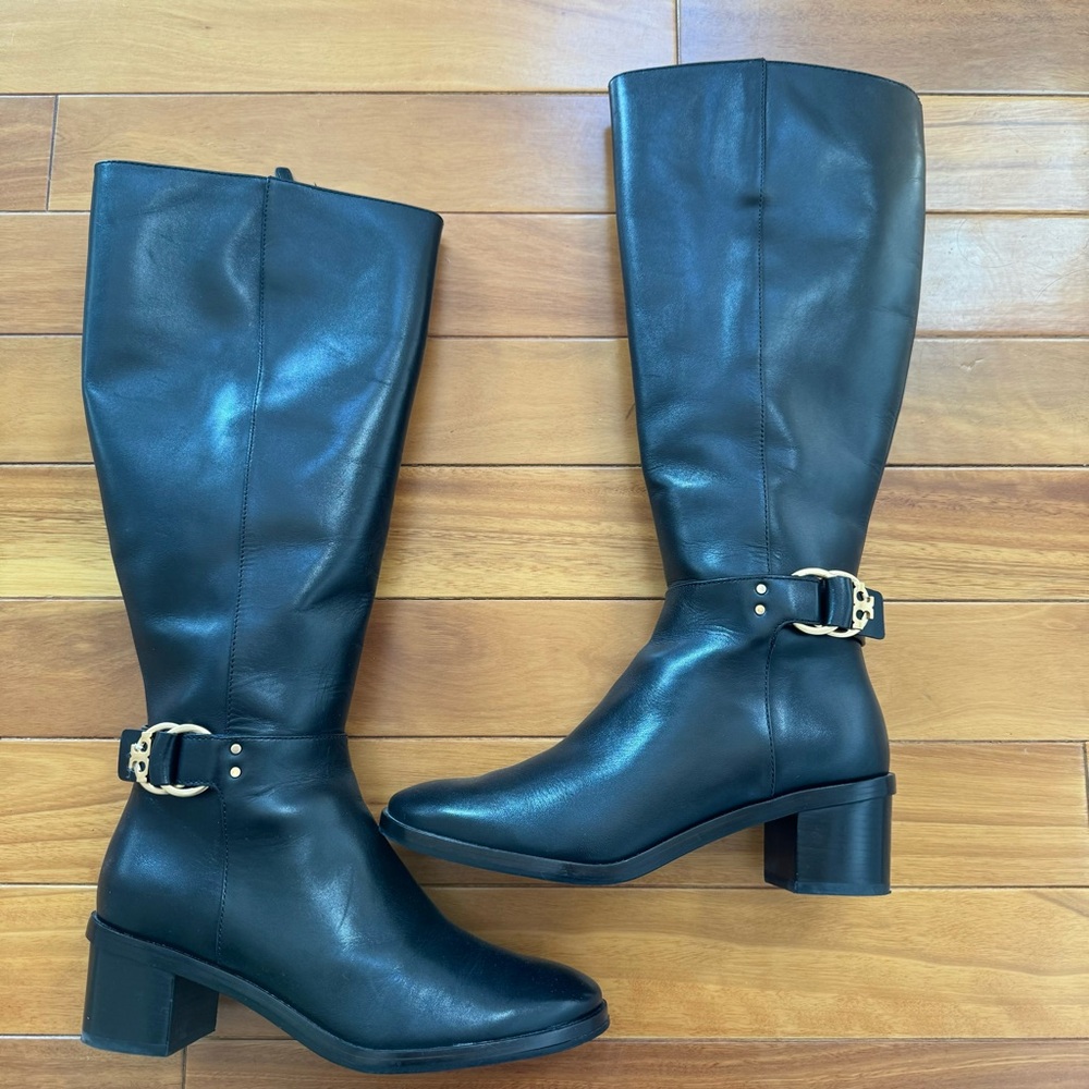 Elegant Black Leather Knee-High Boots